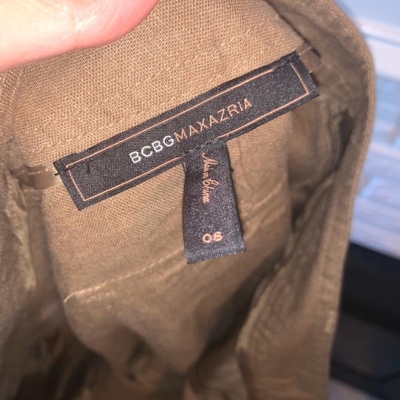 BCBGMaxAzria Cropped Wide leg Tan Linen Pants Mid Rise size 6 - Picture 7 of 8